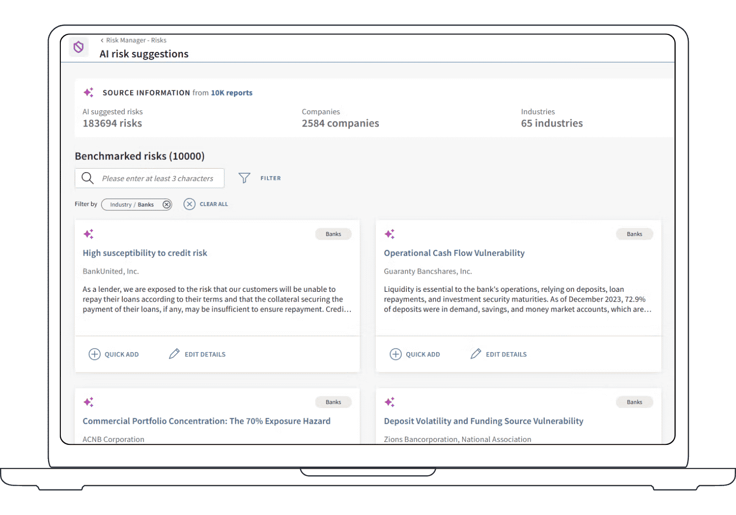 AI Risk Suggestions - Revival Holdings A screenshot of AI risk suggestions from Diligent's AI Risk Essentials Solution, made for risk management.